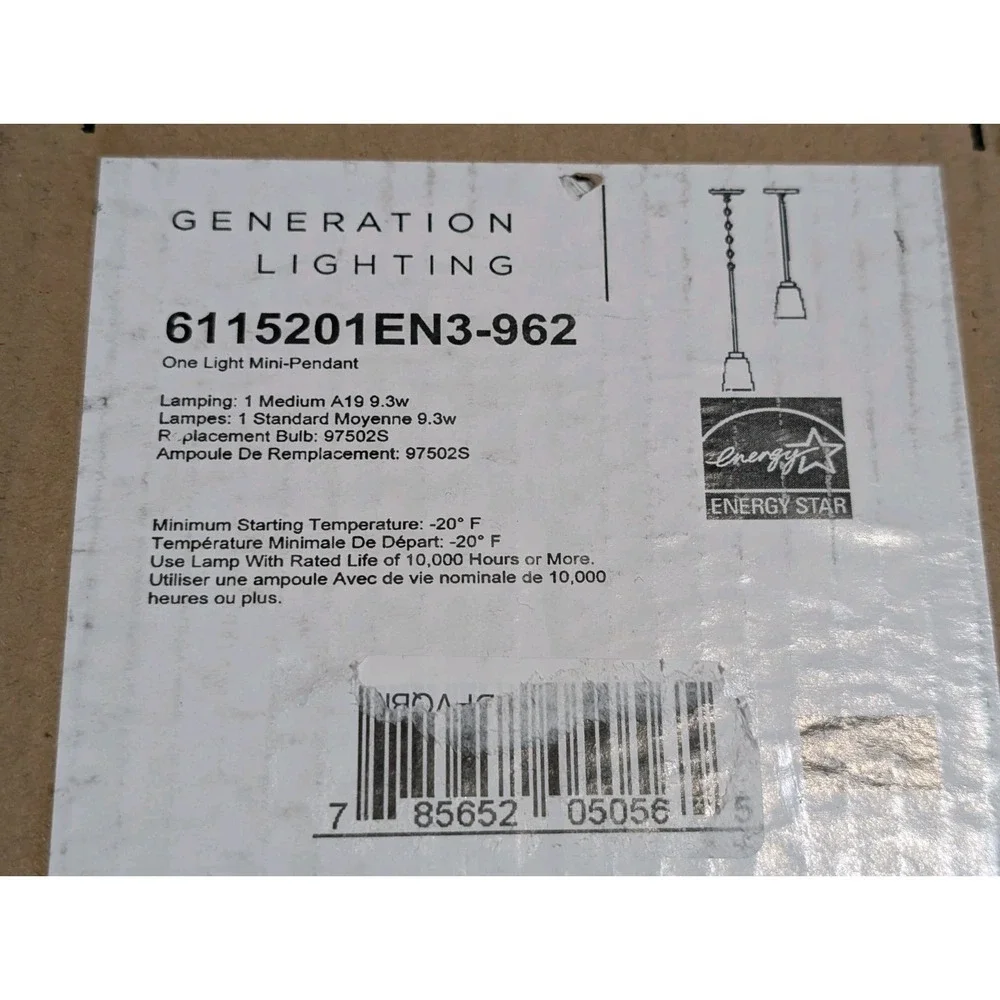 Generation Lighting 6115201EN3-962 Kerrville One Light Mini Pendant Hanging Mode